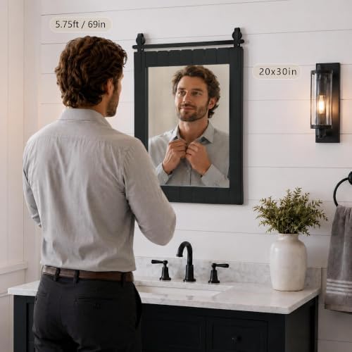 Besdomus Rustic Bathroom Vanity Mirror: 22"x30" Black Farmhouse Barn Door - Image 2