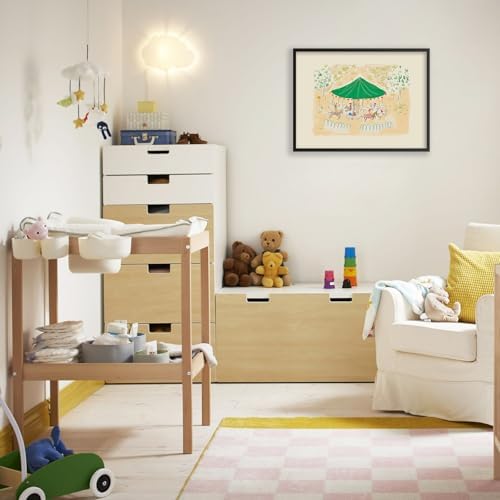 Colorful Carousel Wall Art Trendy Cute Kids Canvas Poster 16x24 inch Black - Image 3