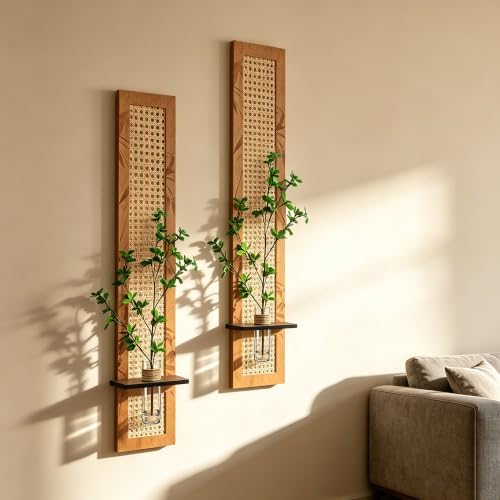 2PC Vertical Bamboo Weaving Wall Art, 47In x 8In - Image 2
