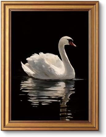 VIYYIEA Gold Framed White Swan Oil Painting Wall Art, 12x16 inch by VIYYIEAART