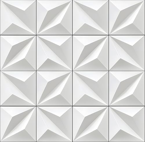 FunStick Modern White Tile 3D Wallpaper Peel and Stick by FunStick