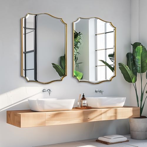 POZINO 30"x22" Premium Brushed Gold Scalloped Beveled Mirror - Image 4