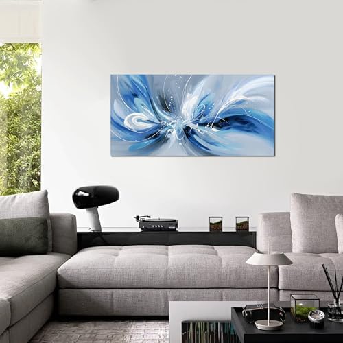 Blue White and Gray Abstract Canvas Wall Art - Image 4