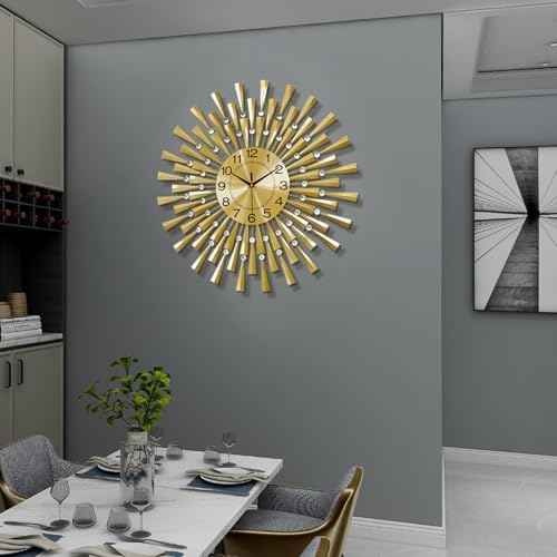 FLEBLE Large Wall Clocks for Living Room Decor Modern Gold Silent Clock - Image 3