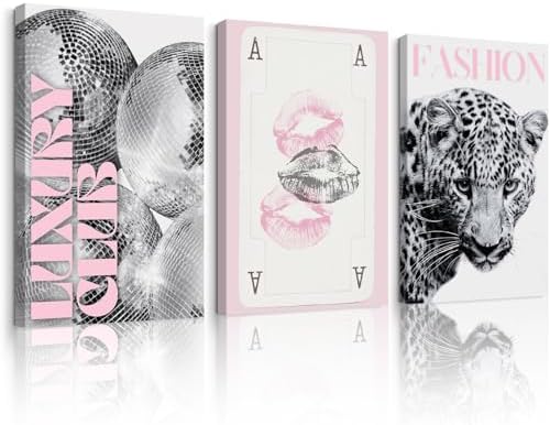 Pink Leopard Trendy Wall Art Cheetah Black White Canvas Wall Decor Fashion by Unknown