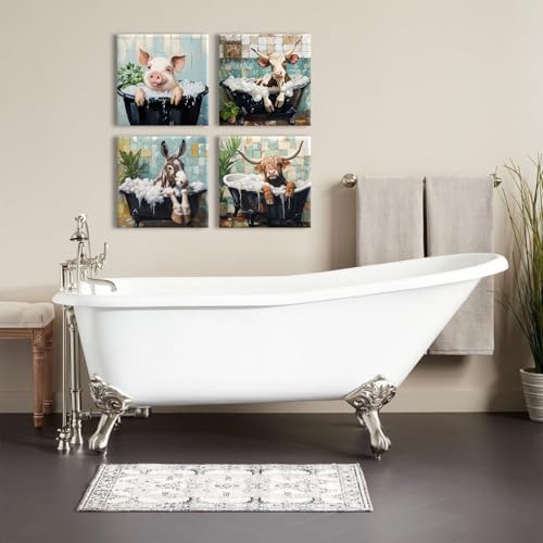Funny Animal Bathroom Wall Art Farmhouse Cow Pictures Wall Decor Cute Highland - Image 6