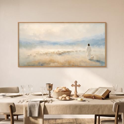 HOURIA Christian Jesus The Good Shepherd Framed Canvas Wall Art Set, Religious - Image 4