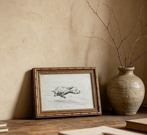Vintage Gold Framed Dog Wall art, Funny Antique Terrier Portrait Sketch Canvas - Image 6