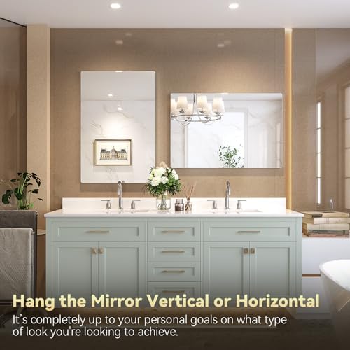 Brightify Frameless Mirror, 28x32 Inch Bathroom Mirrors - Image 4