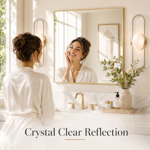 30"x30" Brushed Gold Framed Square Bathroom Vanity Wall Mirror - Image 3