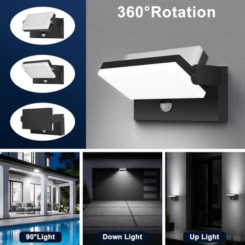 60W Motion Sensor Outdoor Wall Lights 360° Rotatable LED Panel 5000K - Image 3