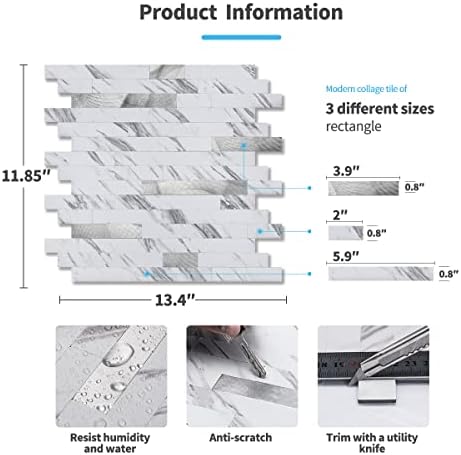 Art3d Faux Stone Peel & Stick Backsplash Tile, Plain White Marble - Image 4