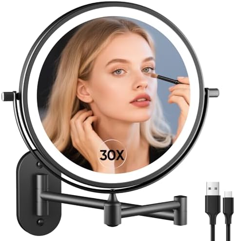FUNTOUCH 5000mAh Rechargeable Wall Mounted Lighted Makeup Mirror 1X30X by FUNTOUCH