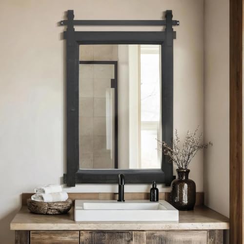 Besdomus Farmhouse Bathroom Vanity Mirror: 24"x36" Black Rustic Barn Door by Besdomus