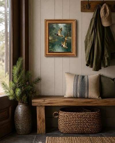 Gold Framed Wall Art, Vintage Mallard Duck Canvas Prints, Flying Ducks Rustic - Image 6