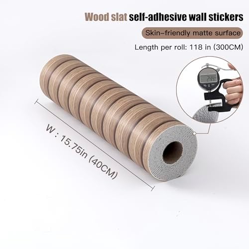 Light Walnut Peel and Stick Slat Wall Panels, Wood Grain Paneling - Image 5