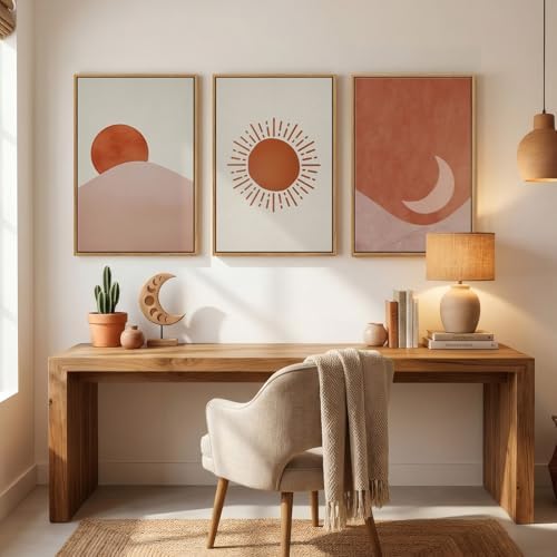 Framed Sun and Moon Boho Minimalist Abstract Wall Art Bedroom, 16x24 Inch - Image 4