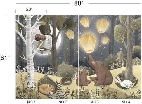 Cozy Night Forest Animal Sleeping Bear Lantern Kids Wallpaper - Image 5