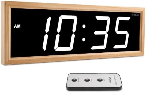 Ivation Large Digital Wall Clock, Big LED Display & Stylish Wood Frame by Ivation