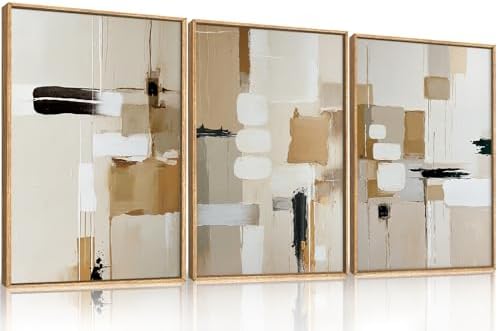 Large Abstract Beige Framed Canvas Wall Art Set, Neutral Textures Wall Decor - Image 5