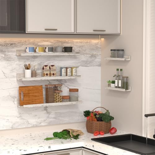 Giftgarden 24 Inch Wall Mounted Floating Shelves Set of 5, Distressed White - Image 5