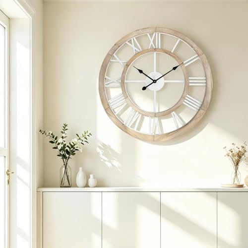 30 Inch Oversized Rustic Wall Clock Silent Non-Ticking Wooden Wall Clocks - Image 2