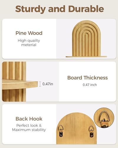 Bamworld Boho Wall Decor Plant Wall Shelf Wood Plant Holder Natural - Image 4