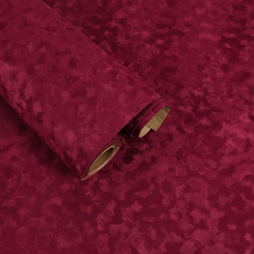 Burgundy Red Velvet Wallpaper Self Adhesive Velvet Flocking Liner by FANCYEASY