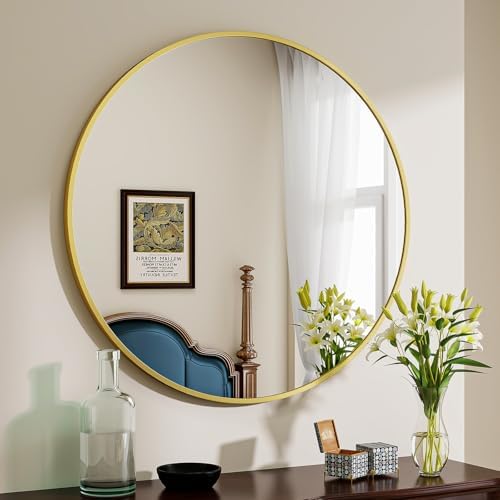 BEAUTYPEAK 40 Inch Round Mirror, Metal Frame Circle Mirror - Image 5