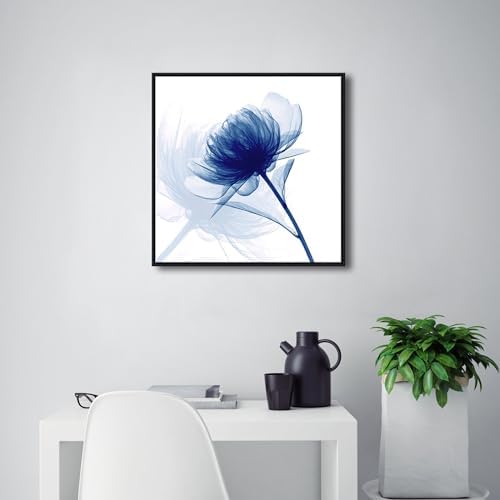 Pyradecor Large Black Framed Wall Art Blue Flickering Flower Grace Floral - Image 4