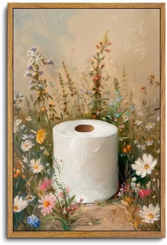 AtterrirArt Framed Bathroom Funny Wall Art Vintage Toilet Paper Floral Print by AtterrirArt