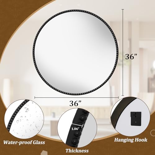 36'' Round Mirror, Beaded Circle Decorative Wall Mirror - Image 5
