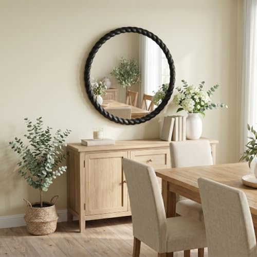 24"x24" Round Solid Wood Farmhouse Decorative Wall Mirror - Image 6