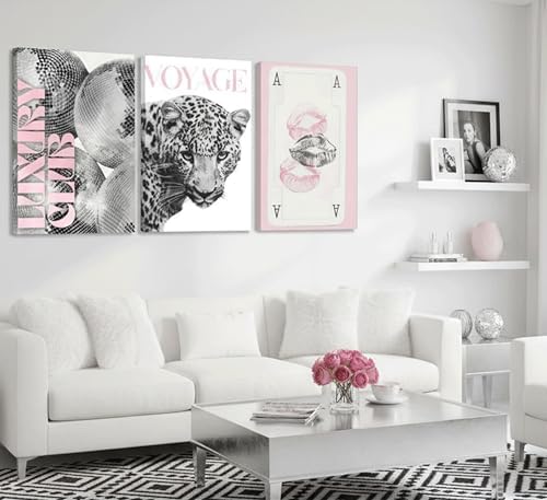 YZLYAD Y2K Pink Canvas Wall Art, Trendy Leopard Wall Decor12x16in - Image 4
