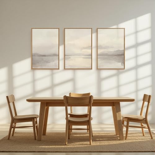 LHIUEM Large Abstract Neutral Beige Pastel Framed Canvas Wall Art, Modern - Image 3