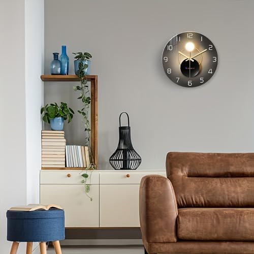 14 Inch Glass Black and Gold Wall Clock Living Room - Image 3