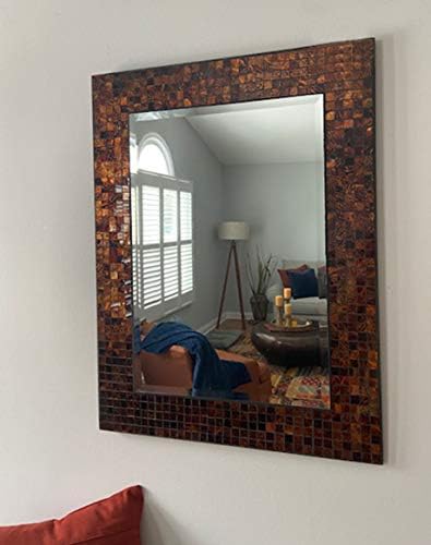 Lulu Decor, Decorative Handmade Amber Rectangle Mosaic Beveled Wall Mirror by LuluDecor