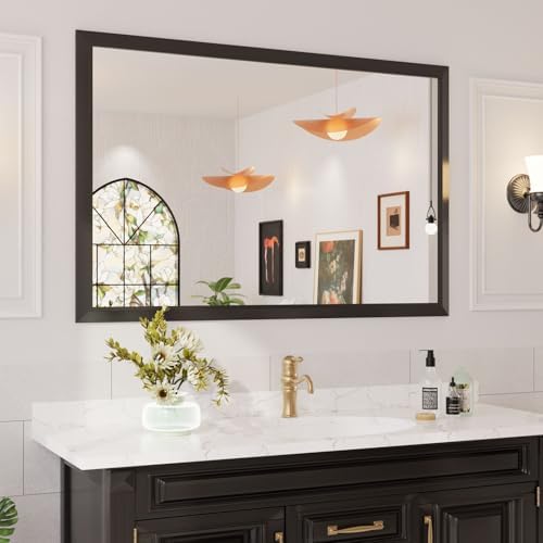 Amorho Black Bathroom Mirror 60x40 Inch, Metal Framed by Amorho