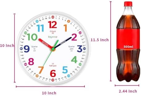 Roymnie Wall Clock 10" for Kids Learning Teaching Silent Battery Operated - Image 2