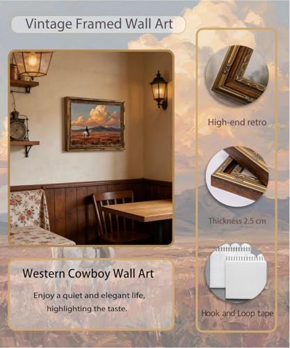 Vintage Gold Framed Wall Art Western Cowboy Wall Art Vintage Cowboy on Horse - Image 2