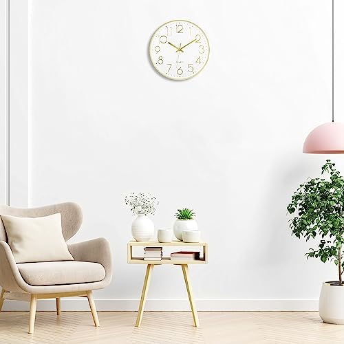 Lumuasky Gold Wall Clock 12 Inch Silent Non-Ticking Battery Operated Round - Image 2