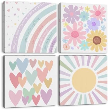 4 Pcs Girls Room Decor Posters Wall Art, Boho Rainbow Prints by QINGTAI