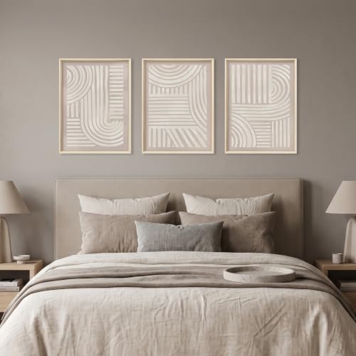 Aryroi Abstract Neutral Geometric Framed Canvas Wall Art Set, Mid Century - Image 5