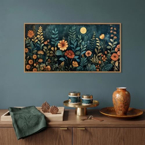 Moody Blue Floral Botanical Framed Canvas Wall Art Set-40"x20"x1 - Image 2