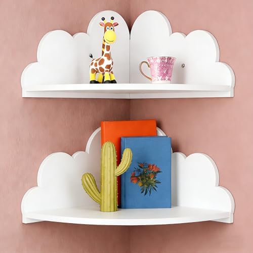 Cloud Corner Floating Shelves, 2-Tier White Cloud Corner Shelf Wall Mounted by PureLoom