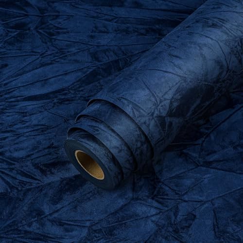 LACHEERY Navy Blue Felt Fabric Wallpaper Textured Velvet Paper Roll 15.8"x275" - Image 3