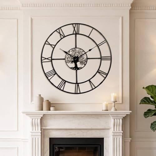 40in Large Silent Wall Clock, Easy Assembly Roman Numeral Black by WallClockDecor