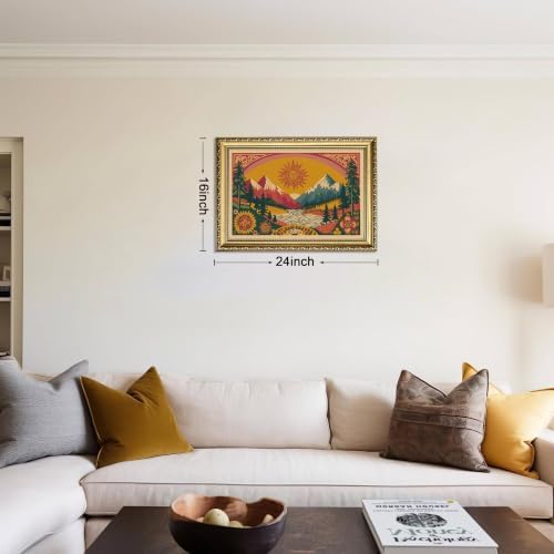 Gold Framed Boho Canvas Wall Art, Abstract Mountain Sun Print - Image 4