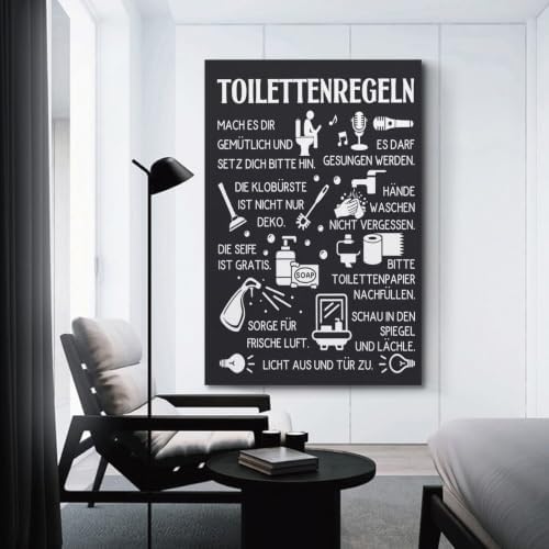 WBYMZWP Humorous Toilet Rules Poster Motivational Poster Canvas Wall Art - Image 3