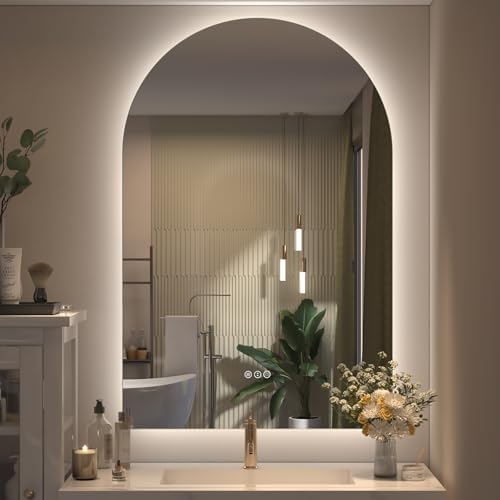 40x28 Inch Backlit Arched LED Bathroom Mirror by CHARMOR